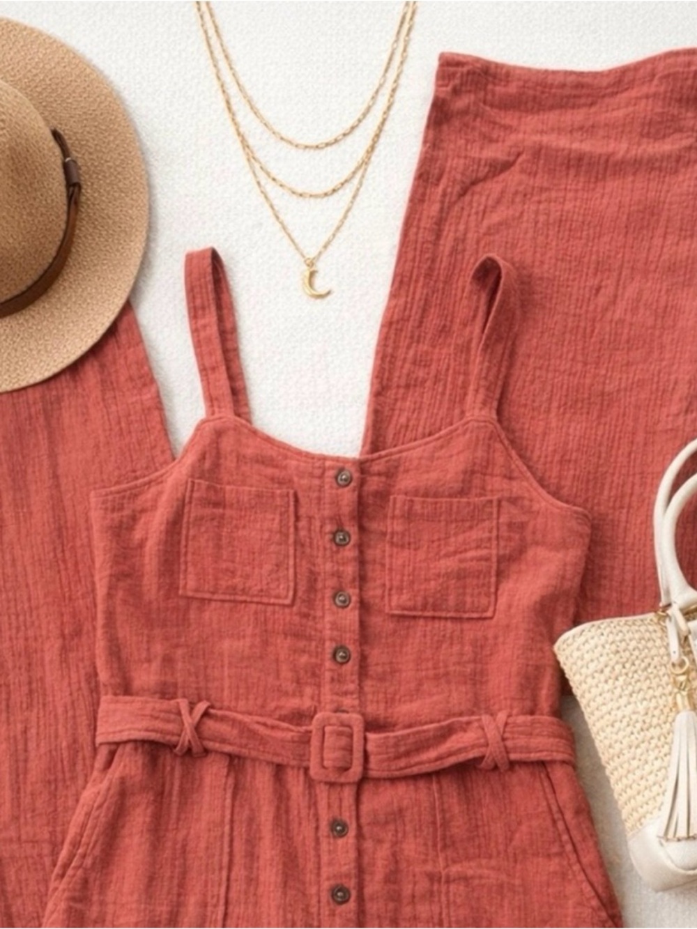 Tea n Rose Burnt Orange Utility/Boho/Minimalist Jumpsuit XL 100% Cotton NWOT - Picture 3 of 12